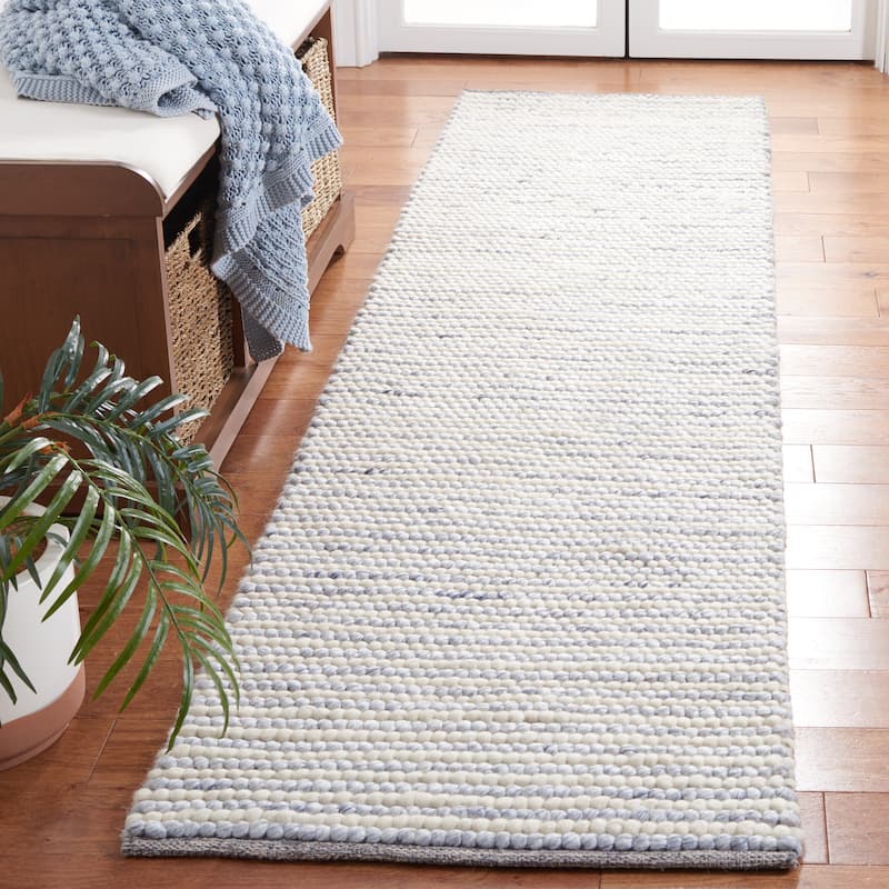Martha Stewart by SAFAVIEH, Handmade Lisaveta Modern Wool Rug - 2'3" x 9' Runner - Ivory/Blue