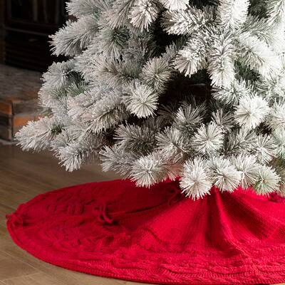 Glitzhome 52"D Knitted Polyester Christmas Tree Skirt