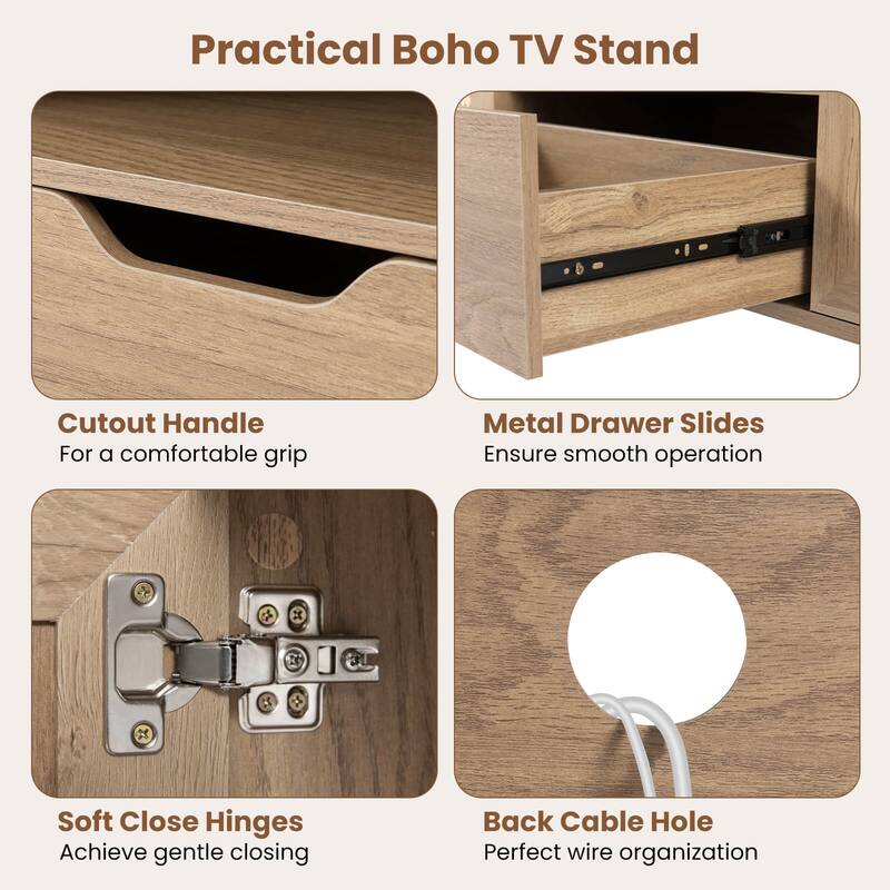 Costway Boho TV Stand for 60 Inch TV with Cabinets, Storage Shelf, - See Details