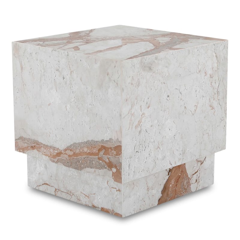 NADAAL STUDIOS Tahlira Accent Table, Square Breccia Aurora Marble Top with Recessed Base, MDF Core, Breccia Marble