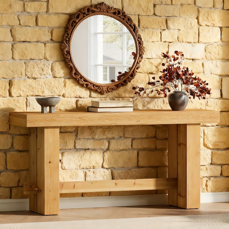 Solid Wood Console Table 63” Long Entryway Table for Living Room - Large