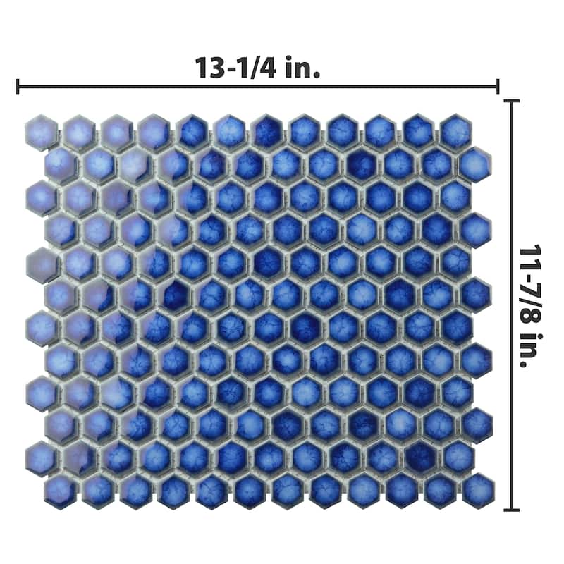 Merola Tile Hudson 1" Hex Sapphire 11-7/8" x 13-1/4" Porcelain Mosaic Floor and Wall Tile