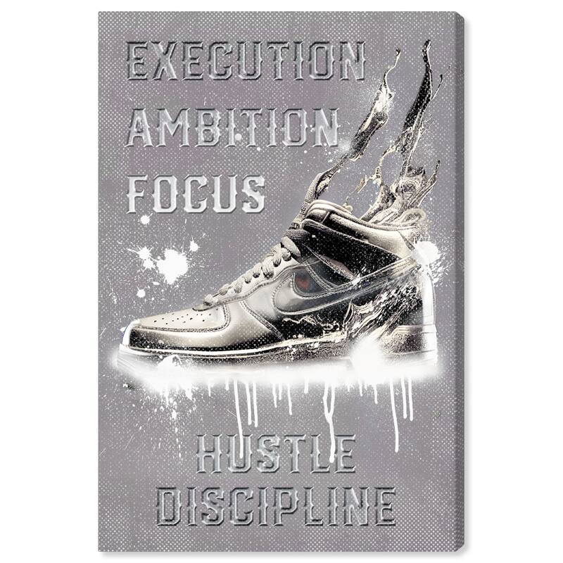 Wynwood Studio Fashion and Glam Discipline Sneaker Gray and Silver Modern & Contemporary Wall Art Canvas Print