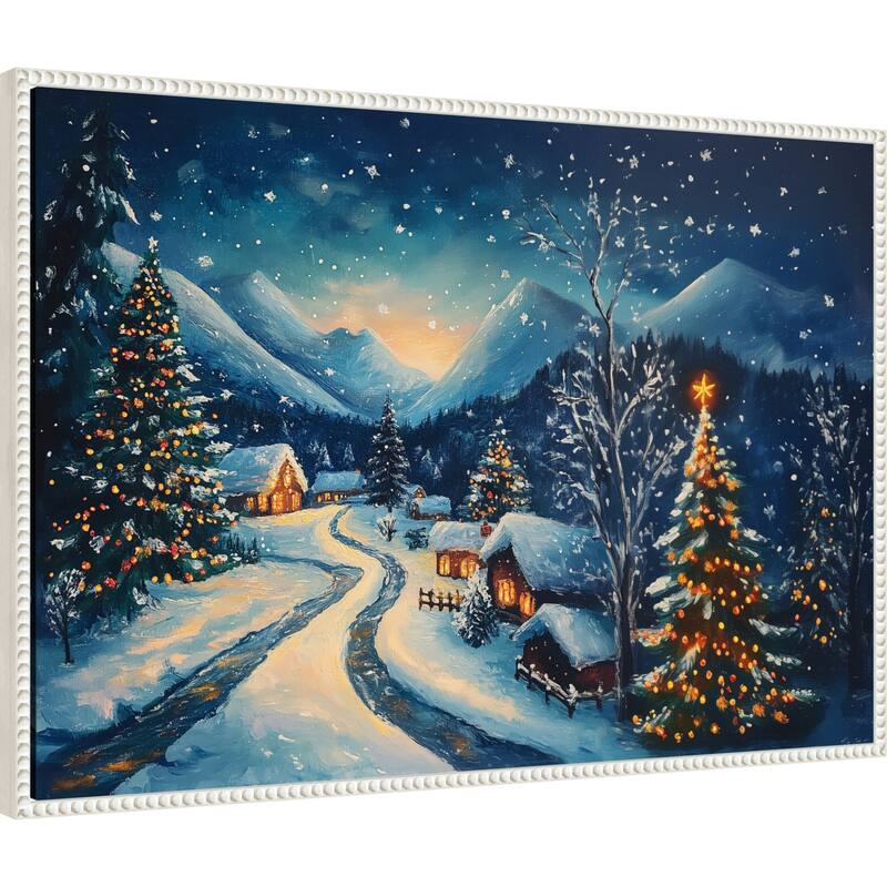 Winter wonderland Night by Pictufy Framed Canvas Wall Art Print - Sylvie Beaded White