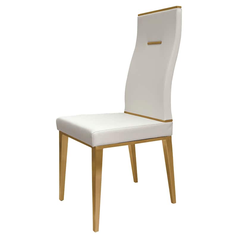 HomeRoots Set of Four White and Gold Upholstered Faux Leather Dining Side Chairs - 13.30 in. x 42.00 in. x 15.07 in.