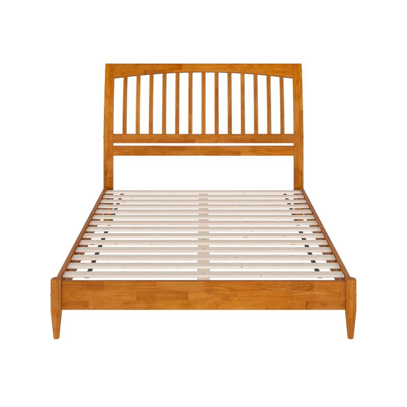 Modern Platform Bed - Solid Wood Sleigh Bed Frame - Low Profile Design - Light Toffee Finish