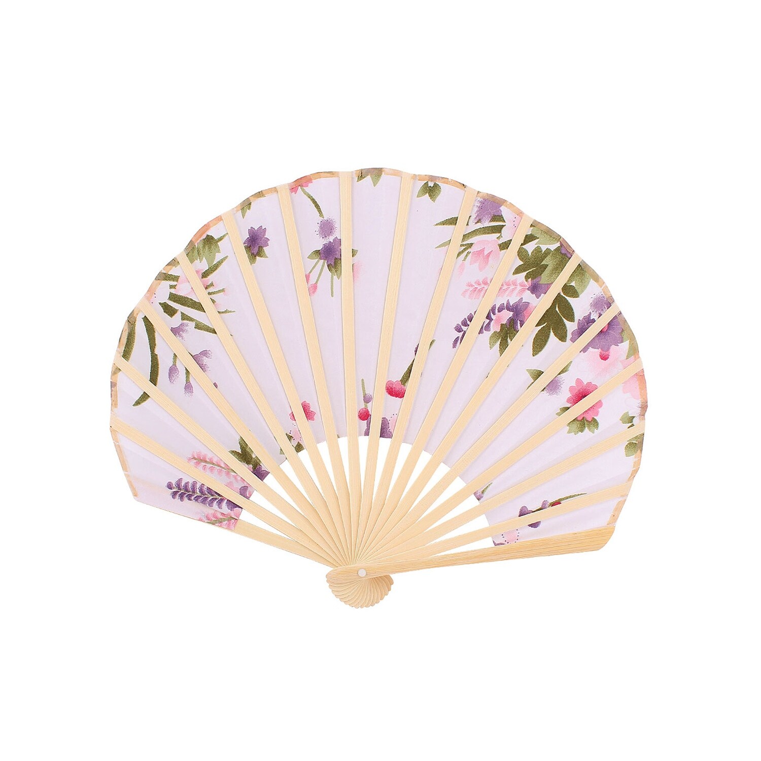 Wedding Party Decor Bamboo Ribs Blooming Flower Printed Folding Hand Fan White