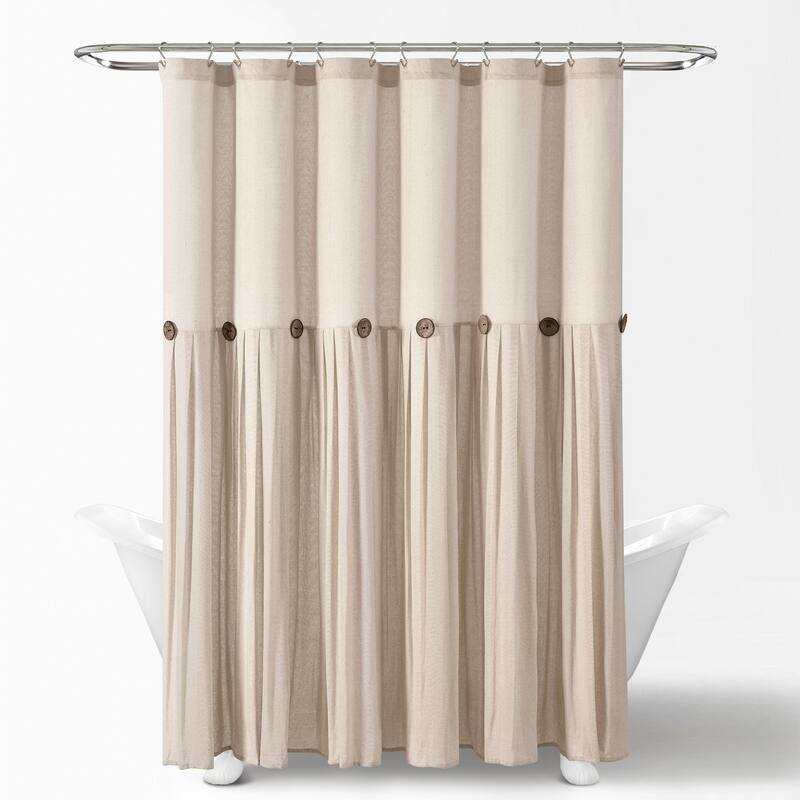 Lush Decor Two-tone Linen Button Shower Curtain