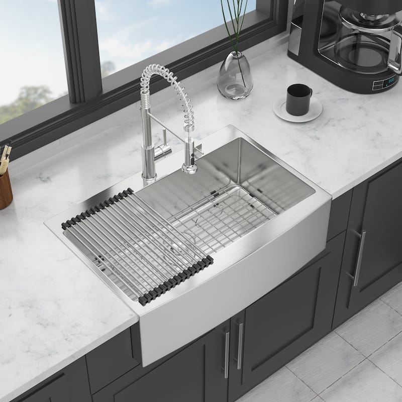 33" Farmhouse 16 Gauge Single Bowl Stainless Steel Kitchen Sink in Brushed Nickel - 33'' x 22'' x 10''