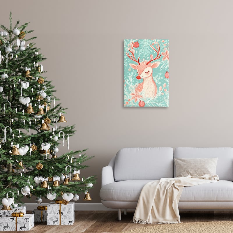 Stupell Pink & Blue Vintage Reindeer Canvas Wall Art Design By Arlington Prints
