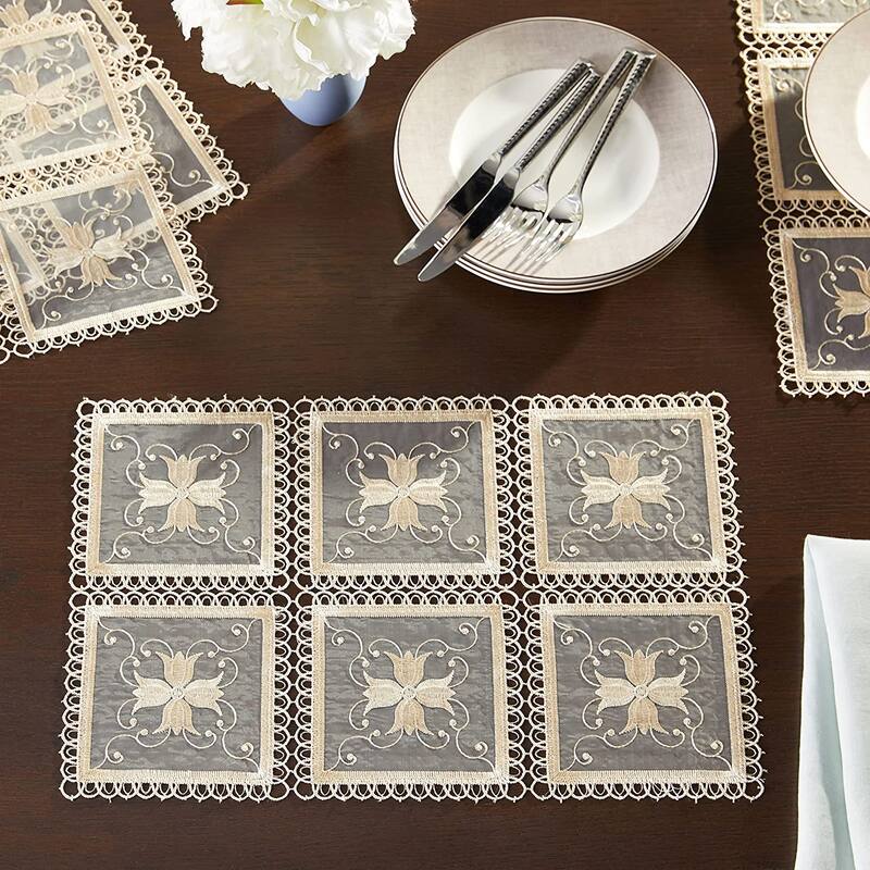 Violet Linen Blossom Exquisite Lace Pattern, Set of 4, Decorative Place Mats