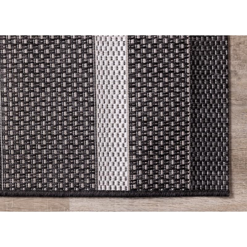 Jackson Collection - Grey/ Black Striped Indoor/Outdoor Rug