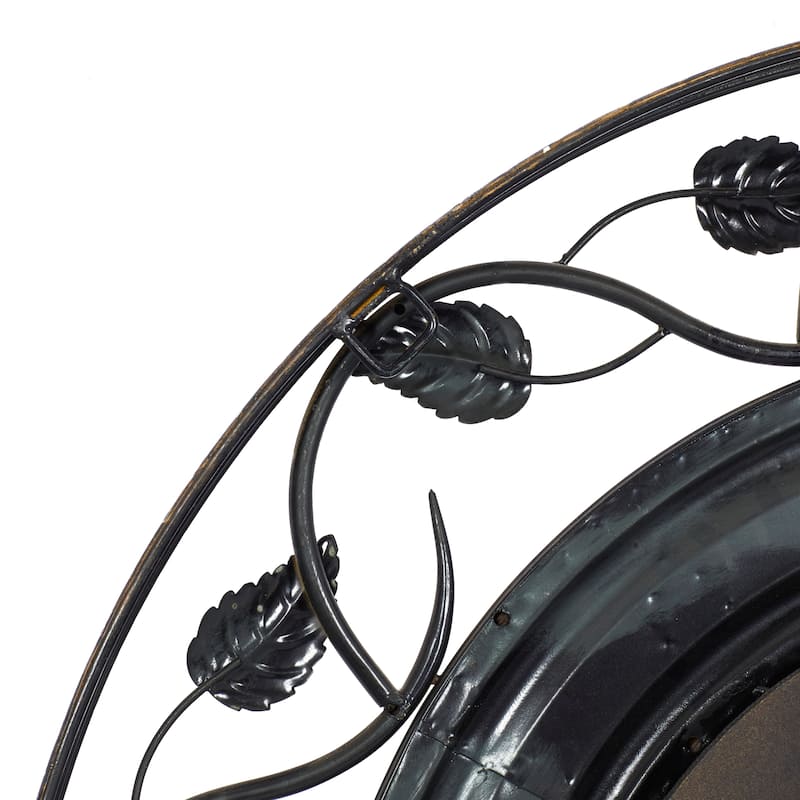 Metal Leaf Wall Clock with Scrolled Vines - Brown - Roche River Decor - 3"W x 36"L x 36"H