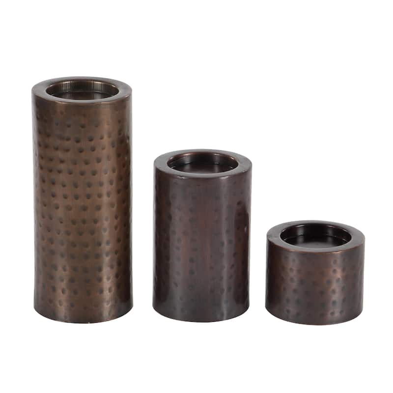 Metal Handmade Pillar Decorative Candle Holder - Set of 3 Brown - Roche River Decor