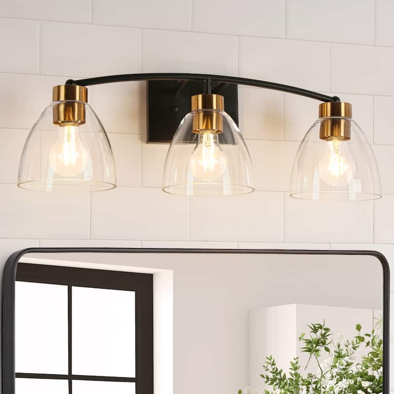 Modern Farmhouse 3-Light Bathroom Vanity Lights Black Gold Wall Sconces - D 22.8" x H 8.6"
