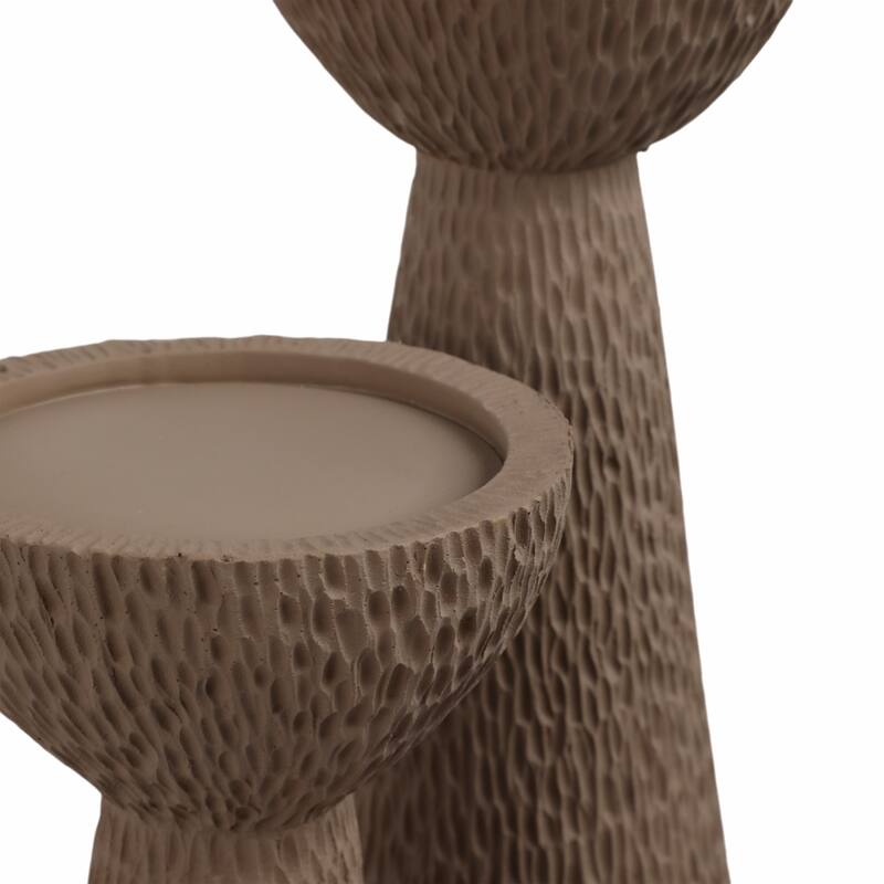 Candle Holder Set of 2 - Tan Resin Textured Pillar, 16/20" - 20.0"