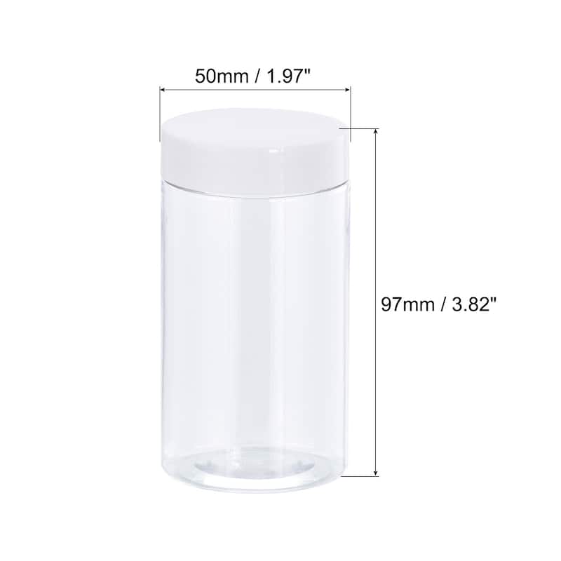 Round Plastic Jars with White Screw Top Lid, 4Pcs - Clear - 50mm x 97mm