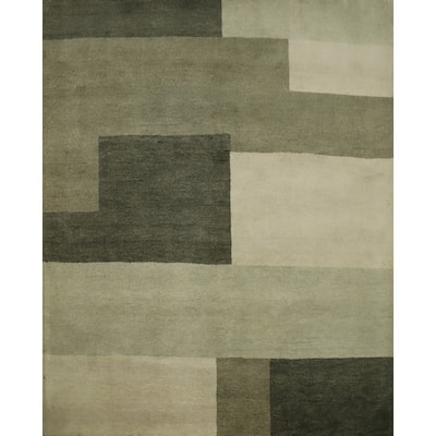 Hand Knotted Oriental 100% Wool Carpet Modern Geometric Green Gabbeh Area Rug - 6' 8'' X 6' 5''