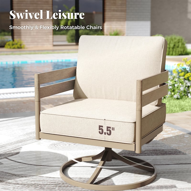 MAISON ARTS 5-Seater Patio Conversation Set Curved Metal Wood-Like Sofa Set