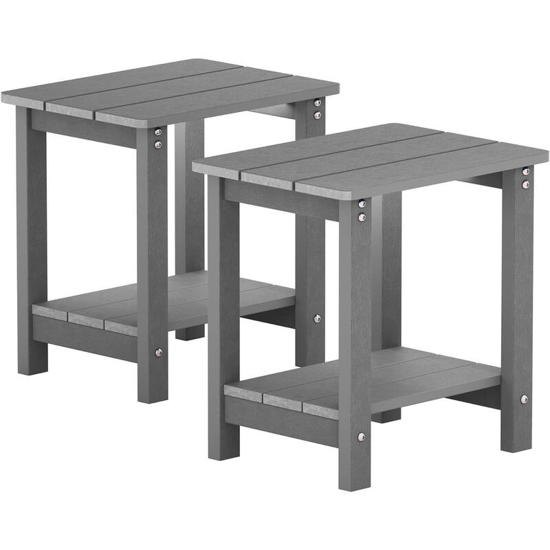 WINSOON Outside Adirondack Square Side Table, Weather Resistant Patio Table Double Layers Set Of 2 - Grey