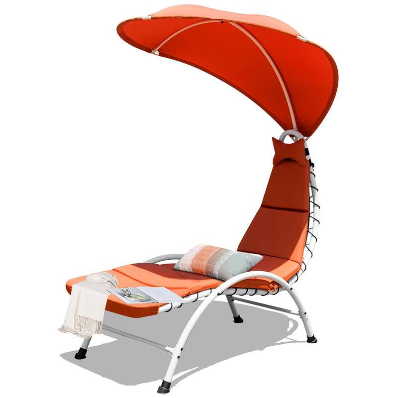 Costway Chaise Lounge Chair with Canopy Hammock Chair with Canopy - Red