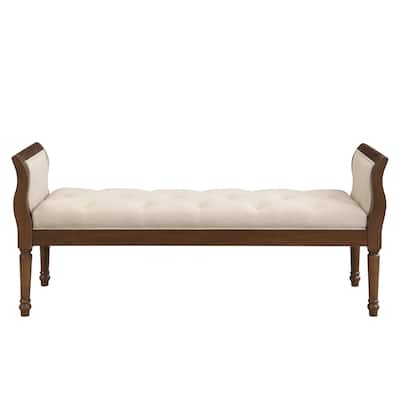 Christopher Knight Home - Valen Classic Tufted Upholstered Bench with Curved Arms and Solid Wood Frame