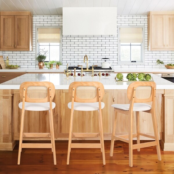 25.2 Upholstered Wood Counter Stools Barstools with Rattan Back 17.72 W x 18.7 D x 36.81 H On Sale Bed Bath Beyond 36981718