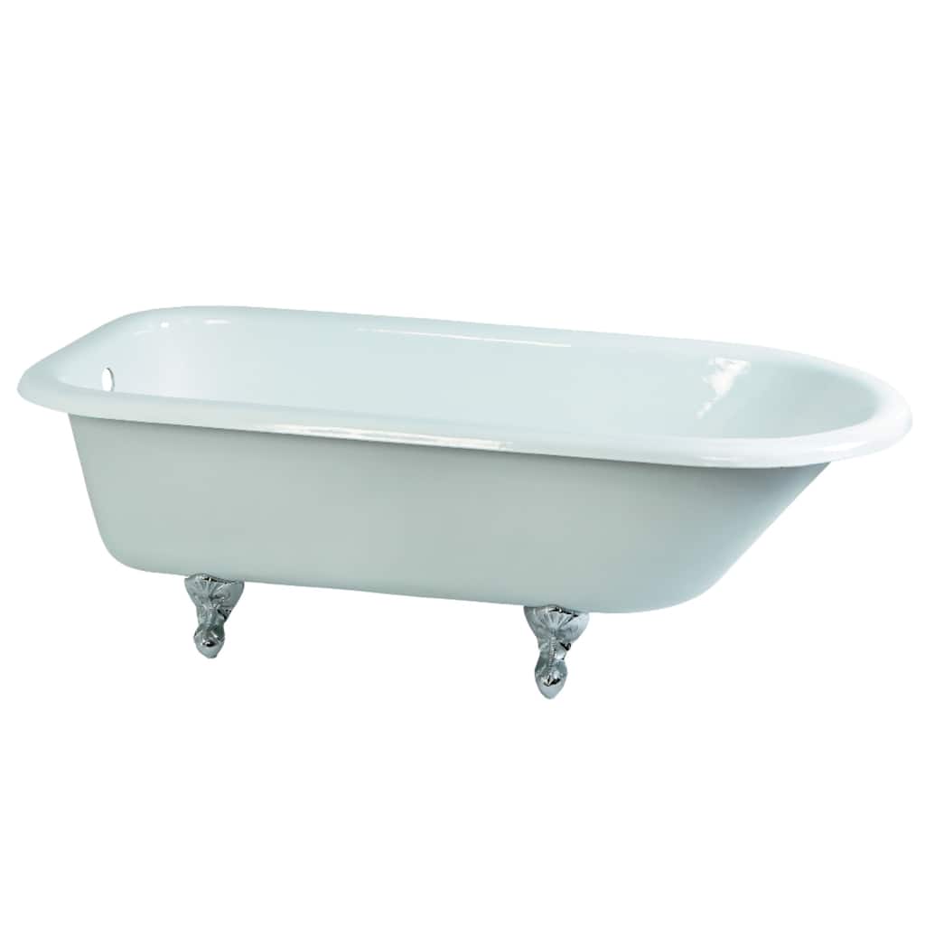 Aqua Eden 67-Inch Cast Iron and Anti-Slide Roll Top Clawfoot Tub with Feet No Faucet Drillings