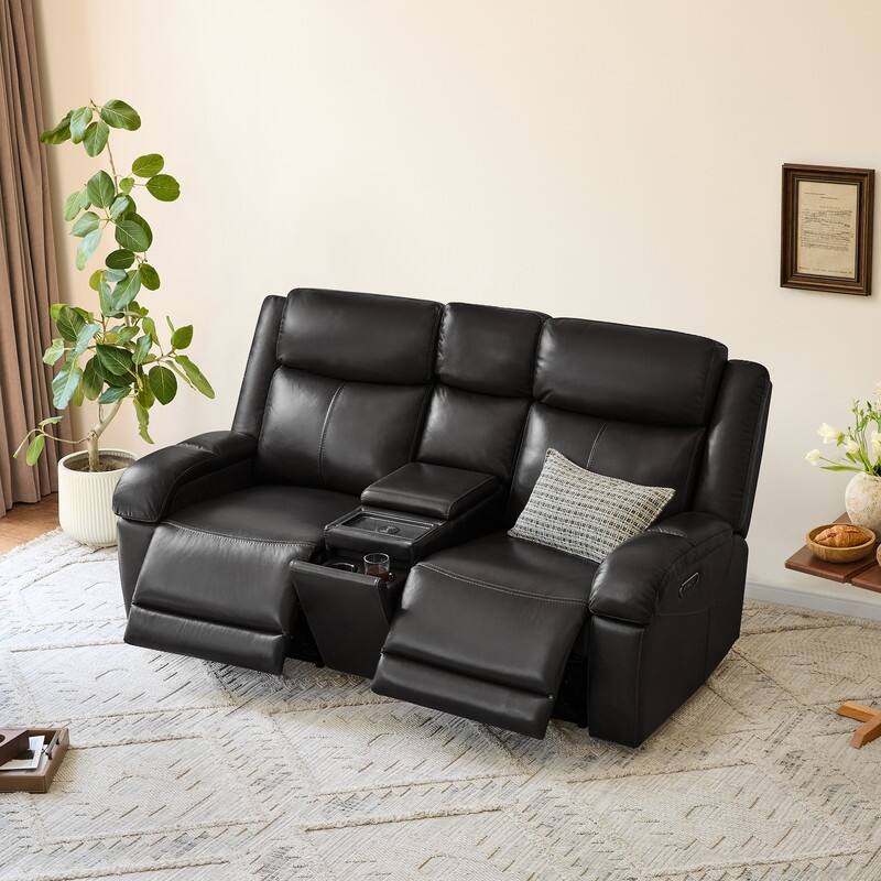 Spruce & Spring Hadlee Genuine leather Reclining Sofa with Multi-Function Console.