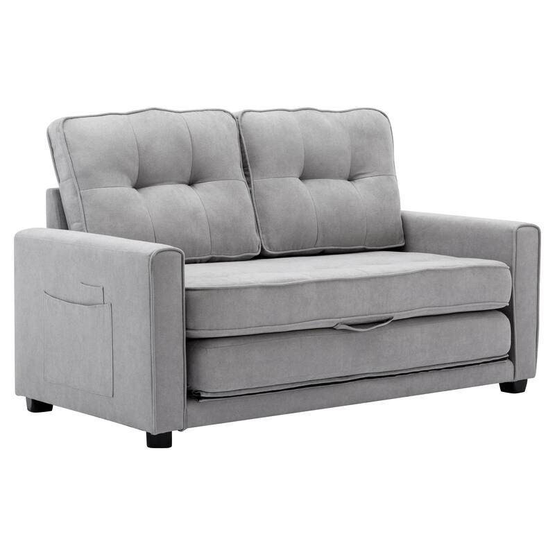 Grey Folding Recliner Loveseat, PullOut Sleeper Sofa Bed with Pocket