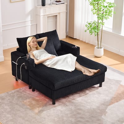 Recliner Sofa Loveseat with Chaise Lounge, Sleeper Sofa with USB & Type-C Charging Ports, Sofa Bed with Cup Holders