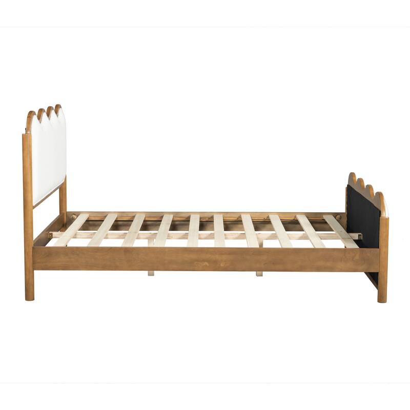 Christopher Knight Home - Modern Upholstered Boucle Bed Frame with Wooden Legs with Wavy Curved Headboard