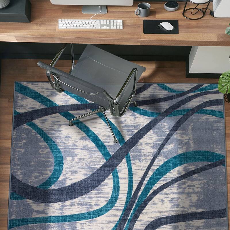 Contemporary Distressed Abstract Lines Non Slip Area Rug