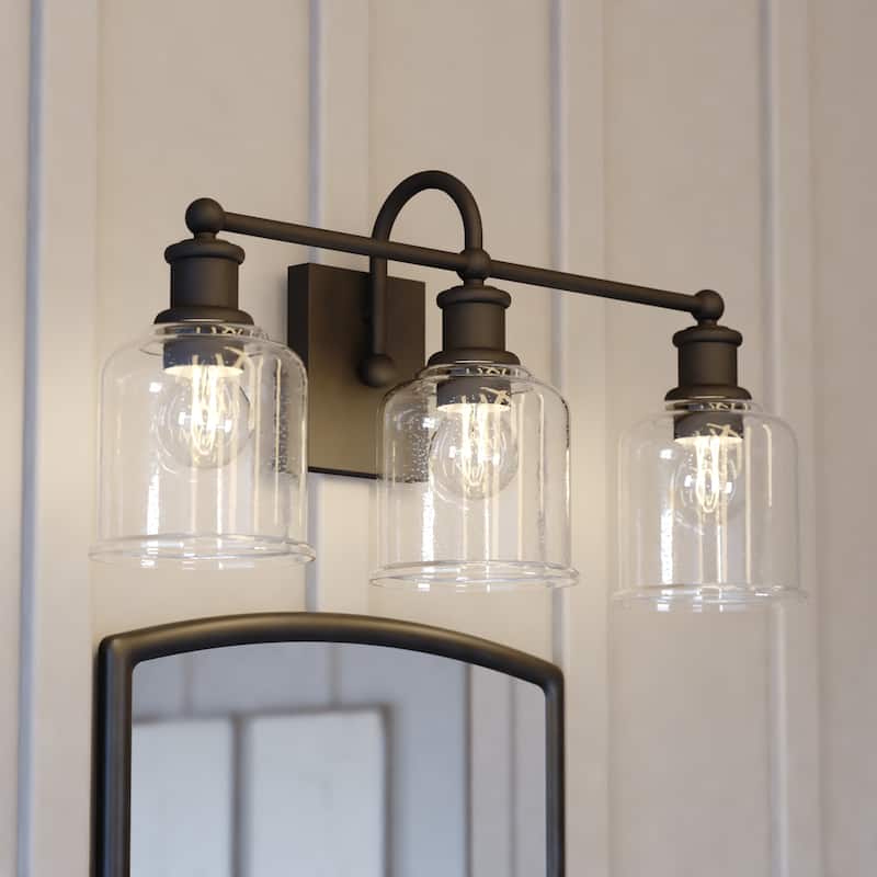 Northbrook Black Traditional Bathroom Vanity Wall Lighting Fixture, Clear Seeded Glass Shade, Dimmable, LED Compatible - Matte Black - 24-in W x 11.25-in H x 7.75-in D