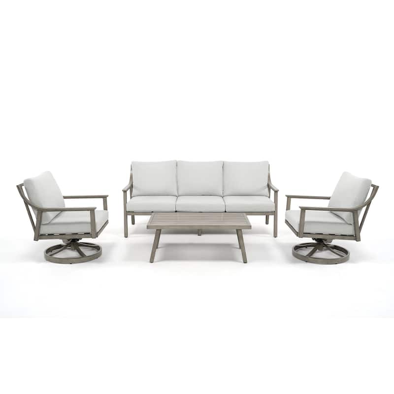 5-Person Aluminum Patio Conversation Set with Swivel Chairs, Coffee Table and Cushions - Grey