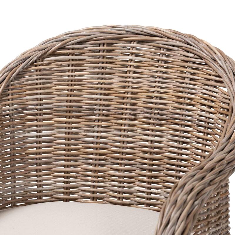 Amanda Natural Rattan Armchair - Handwoven Wicker Barrel Chair with Removable Cushion, Coastal Boho Style Accent Seating
