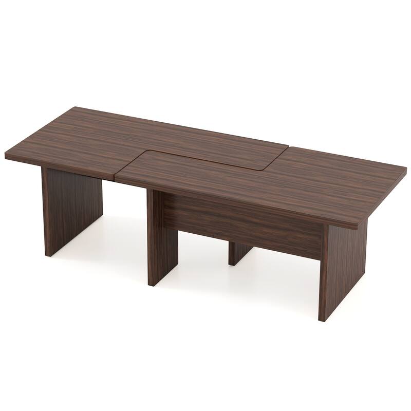 Modular Coffee Table Set of 2 L Shaped Nesting Tables Convertible Center Table for Living Room or Office - 35.5" x 20" x 16.5" - Walnut