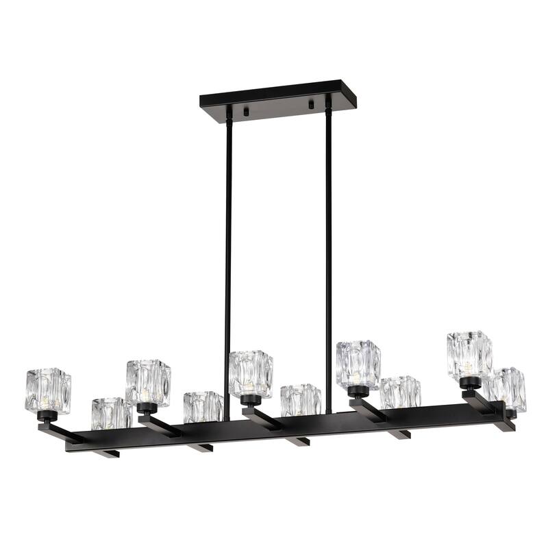 Chandelier for Dining Room, 10-Light Black Farmhouse Linear Pendant Light Fixture, Modern Crystal Hanging Lighting Chandelier