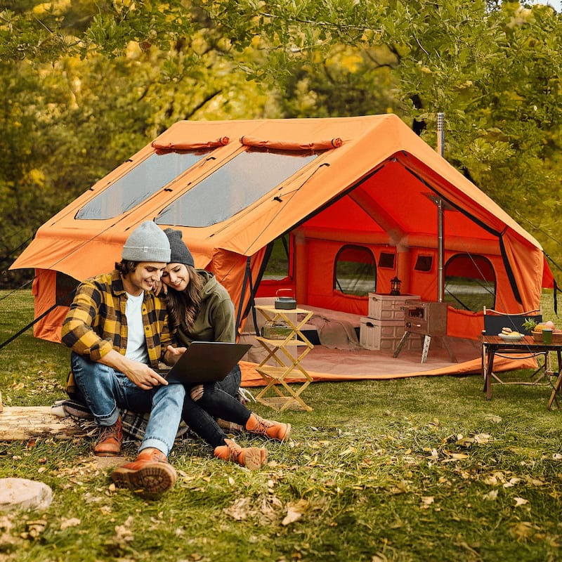 EROMMY Inflatable Tent with Chimney Opening, 8-10 Person Air Glamping Tent