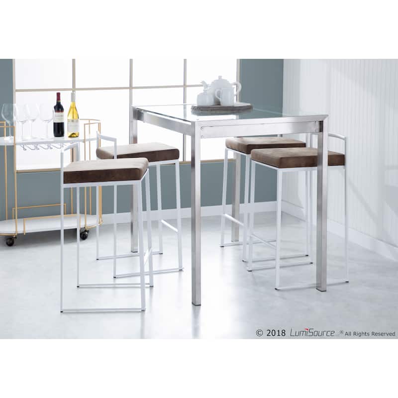 Lumisource Counter Stool in White with Grey Faux Leather - Set of 2 - 16"Lx17.5"Wx31"H