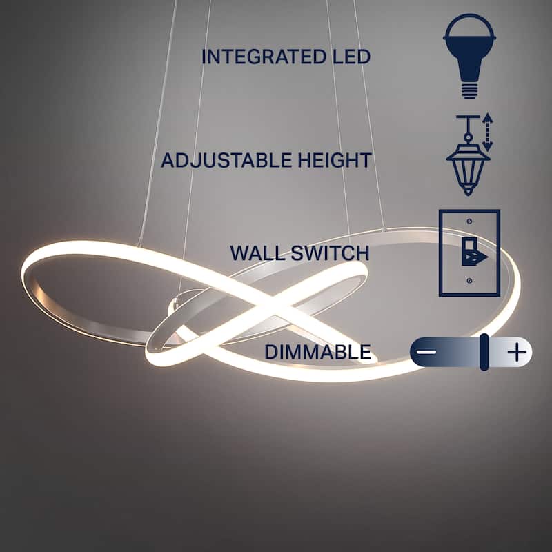 Circulo 25" Abstract Integrated LED Metal Adjustable Pendant, Black by JONATHAN Y