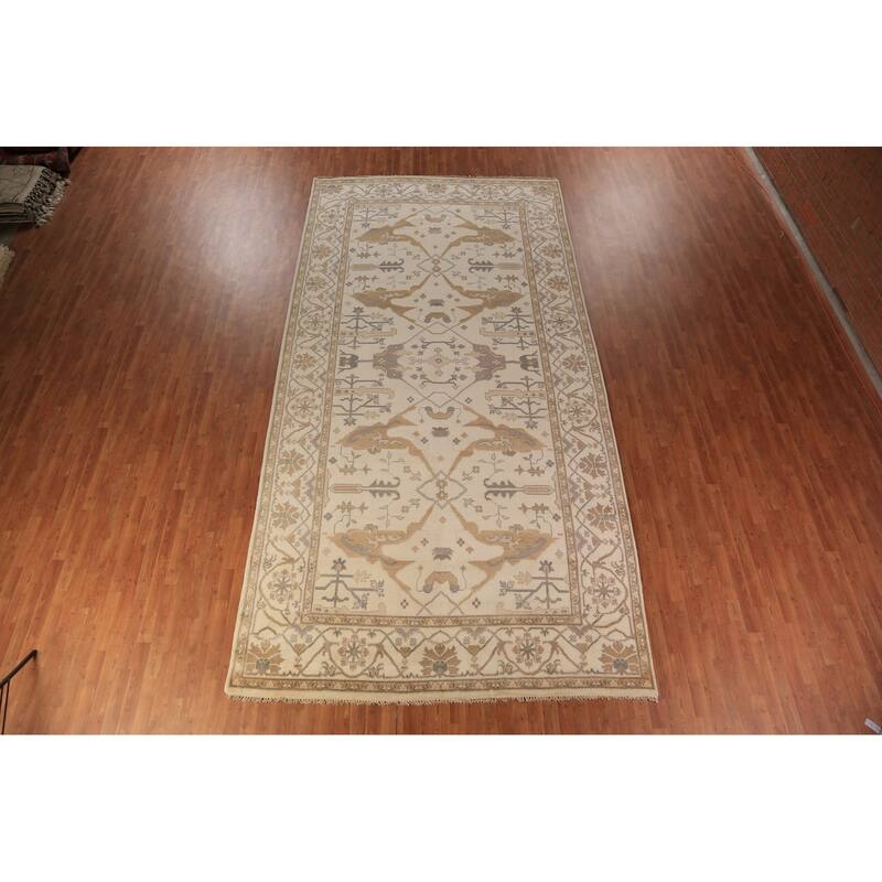 Earth Tone Oushak Indian Large Rug Hand-Knotted Wool Carpet - 7'11"x 15'8"