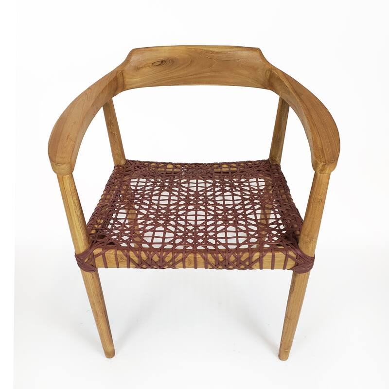 Erline Teak Wood Weaved Leather Seat Accent Chair Armchair
