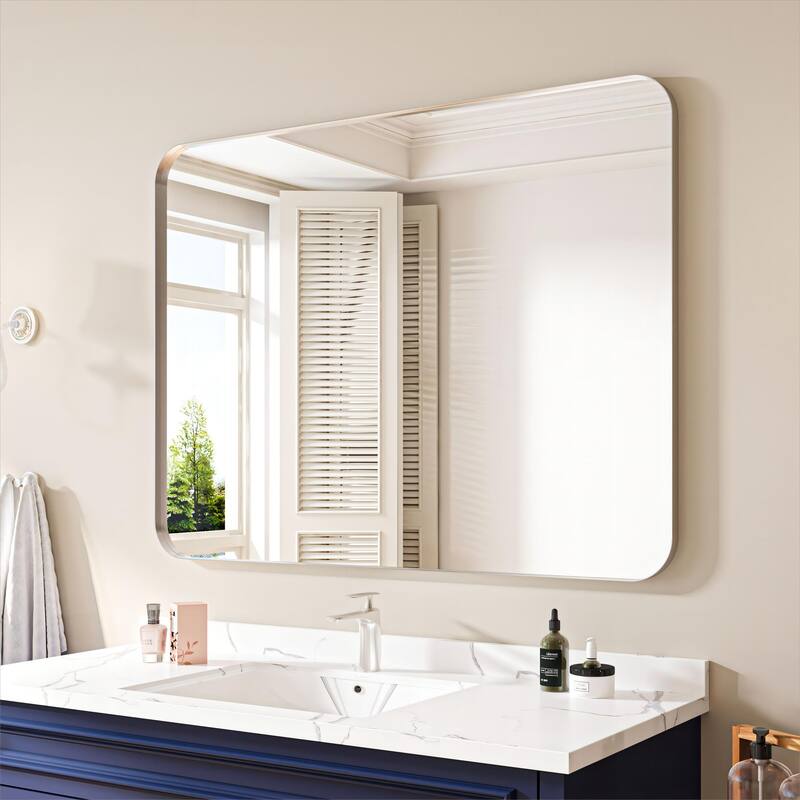 Organnice Rectangular Aluminum Frame Vanity Bathroom Mirror with Clear Glass - 48*36 - Silver
