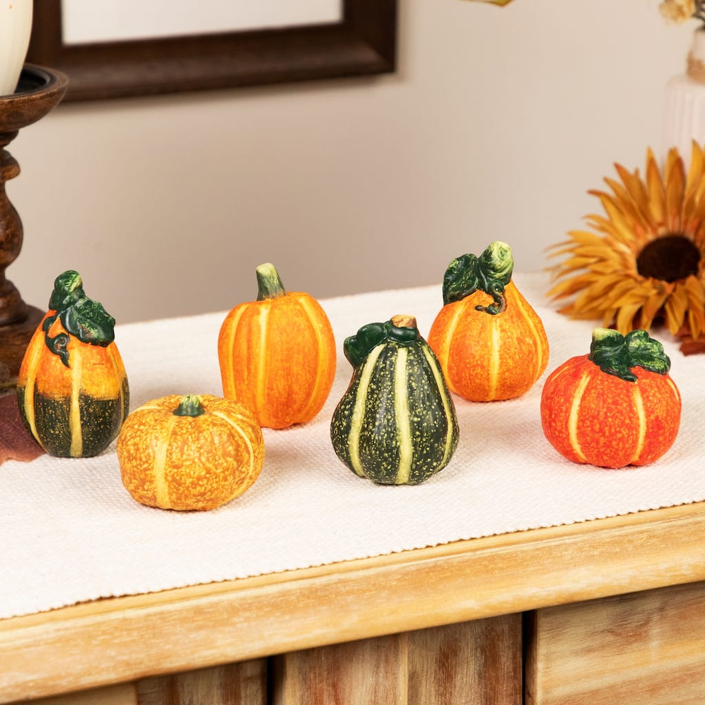 Mini Pumpkins and Gourds Ceramic Fall Harvest Decorations - 3.5" - Set of 6