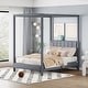 preview thumbnail 25 of 39, Canvas-upholstered Canopy Bed - Platform Wingback Bed Frame with USB, Type-C Ports Headboard, 4 Canopy Columns, 2 Sides Pocket