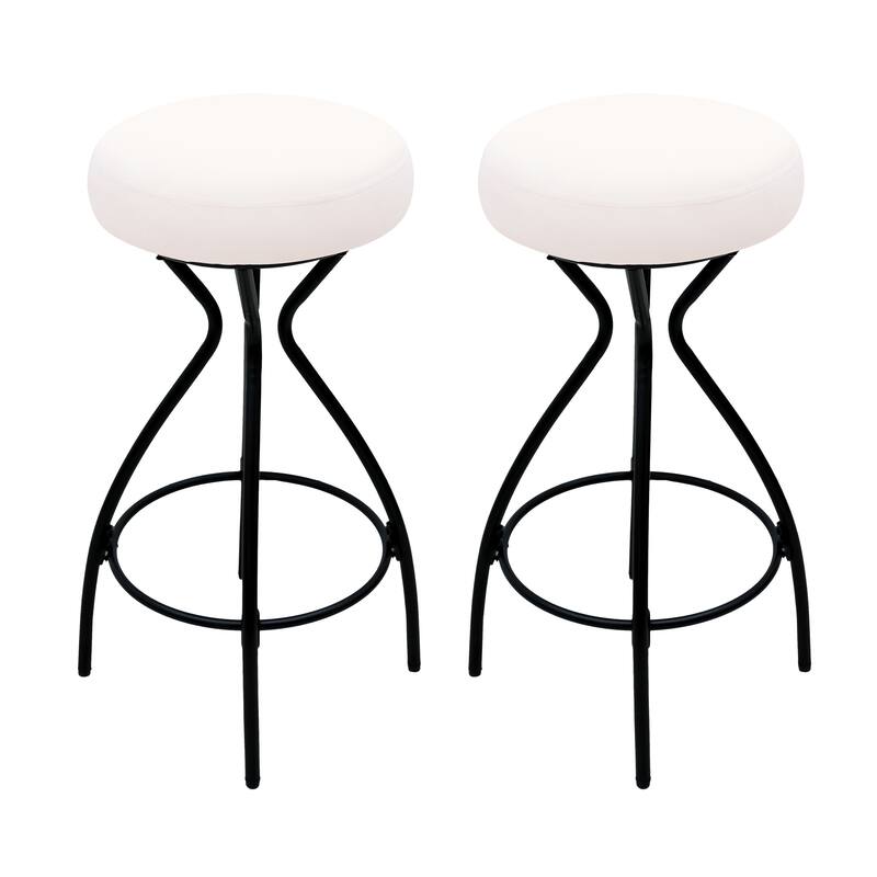 Set of 2 Modern Backless Bar Stools, Round Upholstered Velvet Counter Stools for Kitchen Island - Black & Creamy White