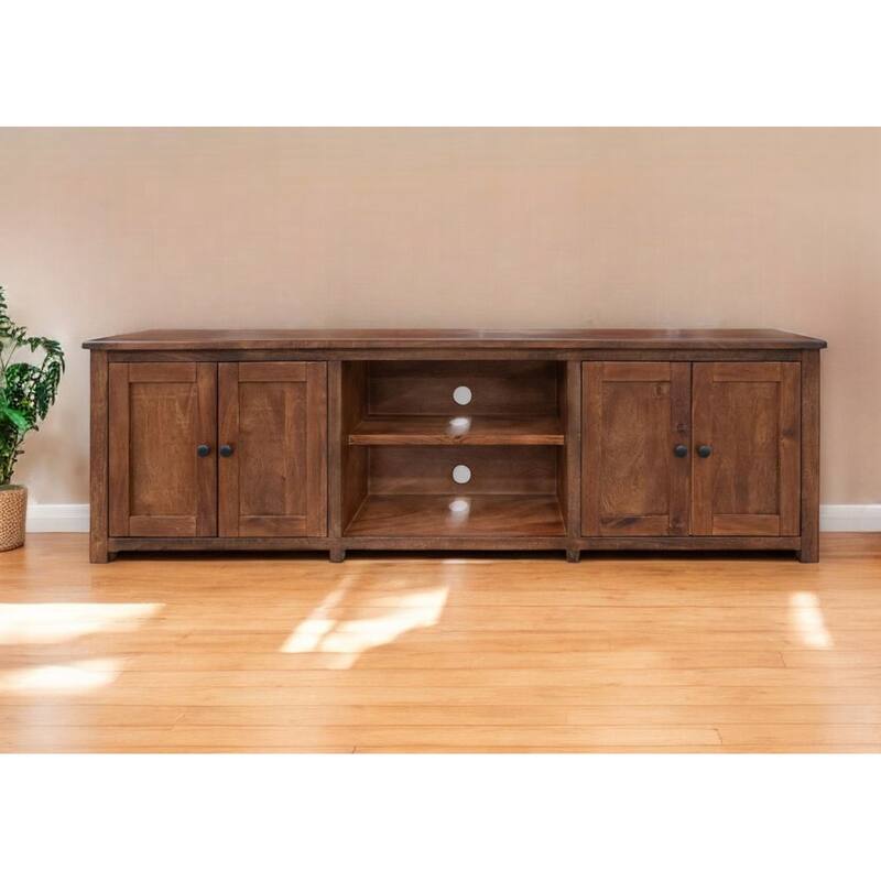 HomeRoots 93" Brown Solid Wood Cabinet Enclosed Storage Distressed TV Stand - 93' X '27' X '15.75 - Brown - 93' X '27' X '15.75