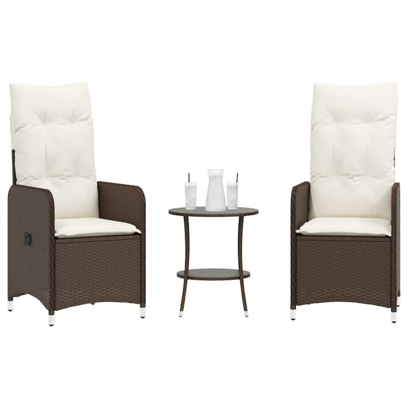 vidaXL Reclining Patio Chair with Cushions Outdoor Seat Furniture Poly Rattan - Brown With table