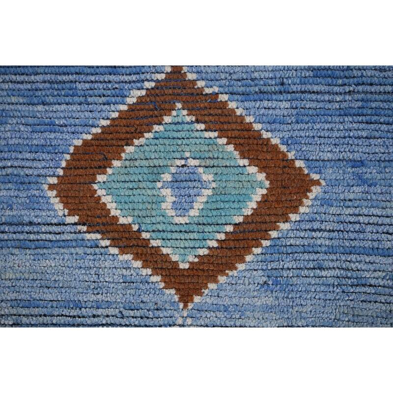 Blue Geometric Moroccan Area Rug Hand-Knotted Wool Carpet - 8'7"x 12'2"